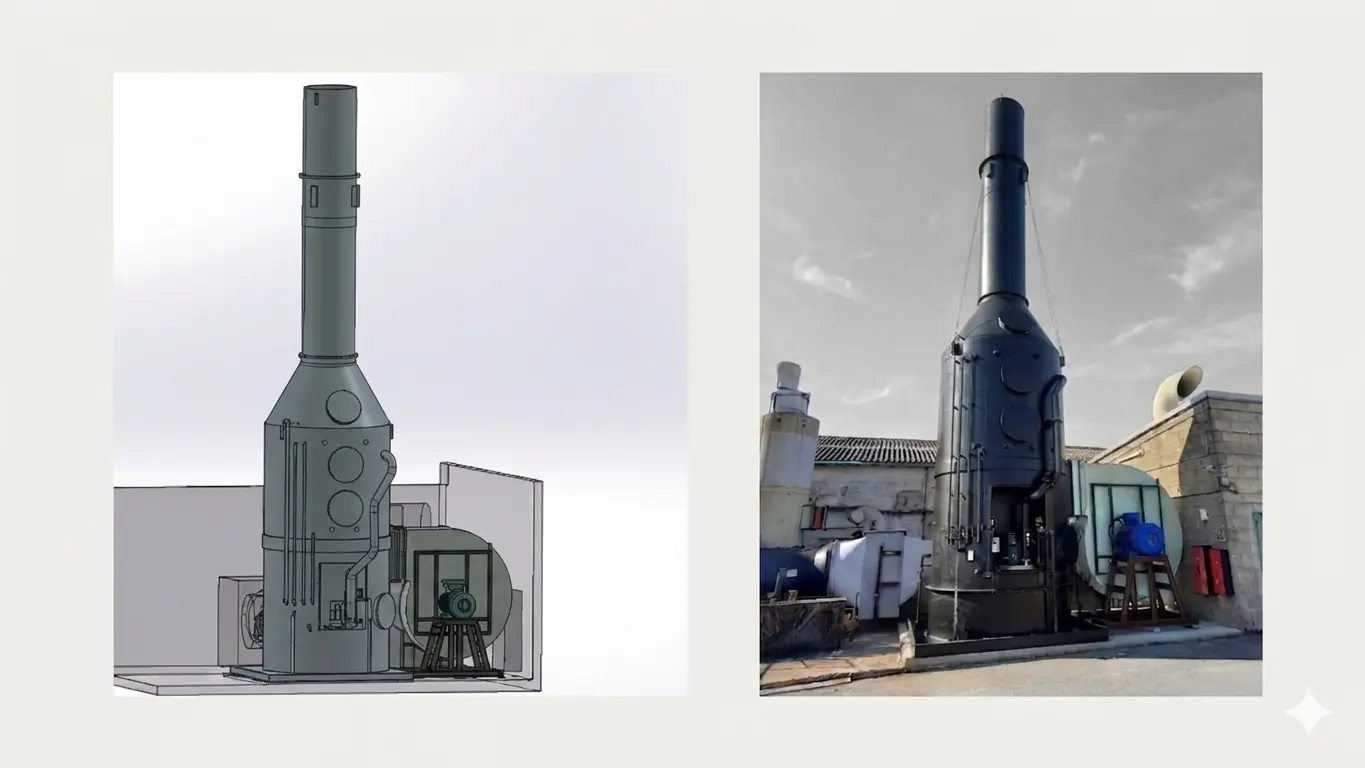 Installation de laveur de gaz en PEHD, conception, prise de cotes, suivi, coordination, mise en route et DOE
